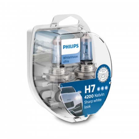 Halogen - Set 2 Becuri Far H7/W5W PX26D 55W 12V White Vision Ultra Philips