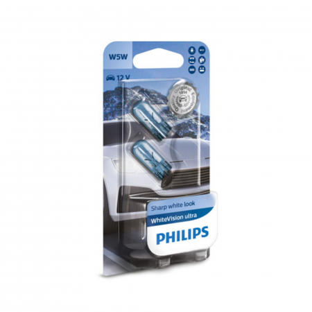 Electrica si Electronice Auto - Set 2 Becuri Fara Soclu W5W 12V (Blister) White Vision Ultra Philips