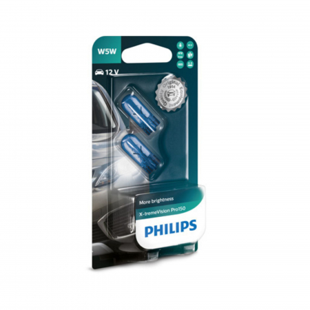 Electrica si Electronice Auto - Set 2 Becuri Fara Soclu W5W 12V Philips (Blister) X-Treme Vision Pro150