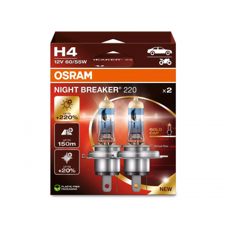 Halogen - Set 2 becuri halogen H4 12V Osram Night Breaker 220%