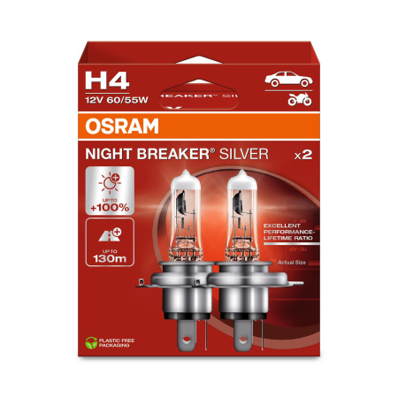 Halogen - Set 2 becuri halogen H4 12V Osram Night Breaker Silver +100%