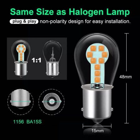 Set 2 LED P21/5W 18 SMD technology pentru semnalizare portocaliu [4]