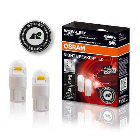 LED Omologat RAR - Set 2 W5W Osram Cutie Night Breaker LED omologare RAR Street Legal 6000K