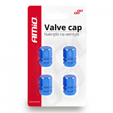 Branduri - Set 4 capace Amio din aluminiu pentru ventil model hexagon albastru