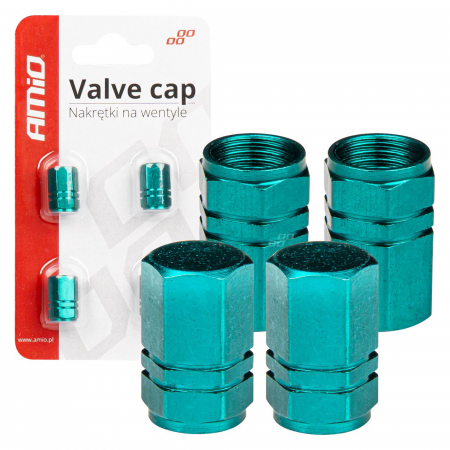 Branduri - Set 4 capace Amio din aluminiu pentru ventil model hexagon verde