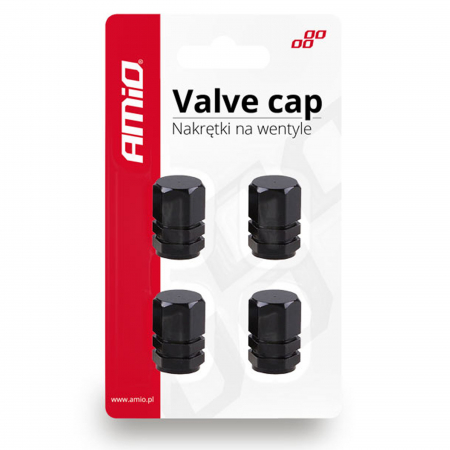 Branduri - Set 4 capace Amio din aluminiu pentru ventil model hexagon negru