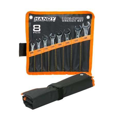 Chei si Truse Chei - Set 8 Chei Combinate Profesionale (Fixe + Inelare), Otel Crom-Vanadiu, Dimensiuni 8-17mm, Finisaj Lustruit, Suport Plastic Inclus
