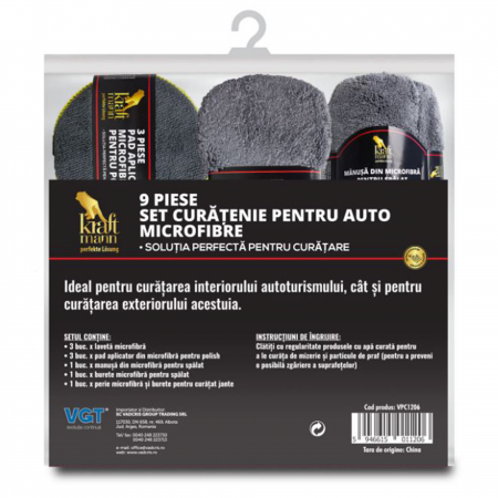 Branduri - Set auto Kraftmann pentru curatenie cu 9 piese din microfibra