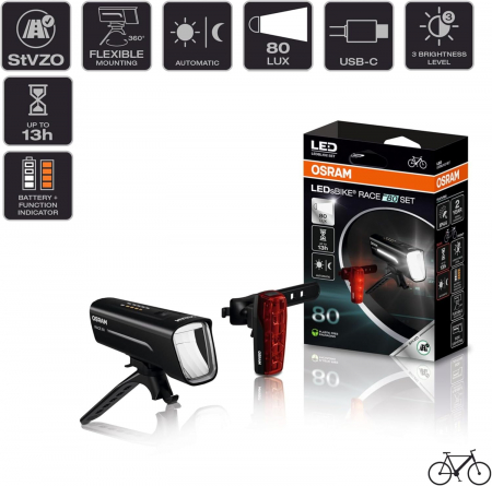 Set far si stop Osram LED pentru bicicleta 80LX [2]