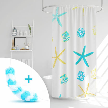 Set perdea de duș 180 x 180 cm - Inclus burete lung de baie, fără BPA [6]