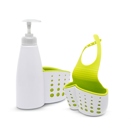 Casa si Gradina - Set 3 suporturi baie/bucătărie cu dozator - cleme reglabile, material soft-touch