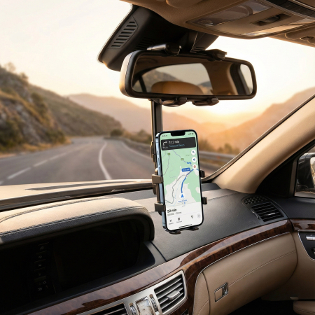 Suport Auto Prindere Oglinda Retrovizoare XO C115, Brat Ajustabil MultiAngle, Rotire 360 Grade, Universal, Negru, Stabilitate Ridicata [1]