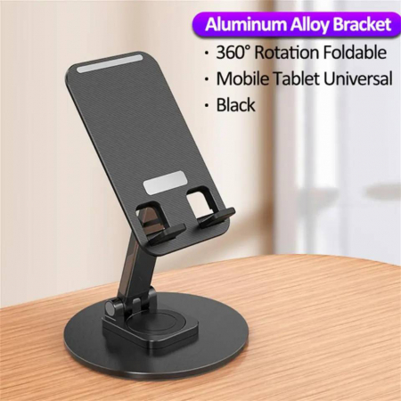 Suport birou pentru telefon/ tableta rotativ 360 aluminiu negru [2]