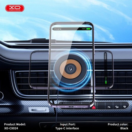 Suport Auto Magnetic cu Incarcare Wireless 15W XO CX024, Compatibil MagSafe, Prindere Grila Ventilatie, Rotire 360, Cablu Type-C Inclus, Negru [3]