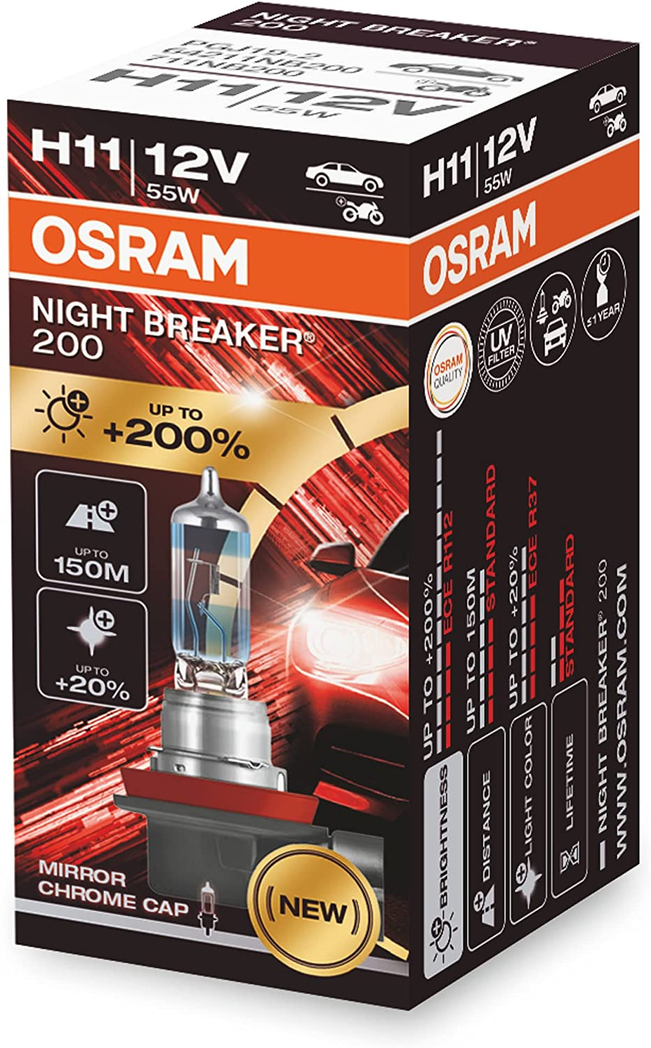Bec halogen H11 12V 55W Osram Night Breaker +200%