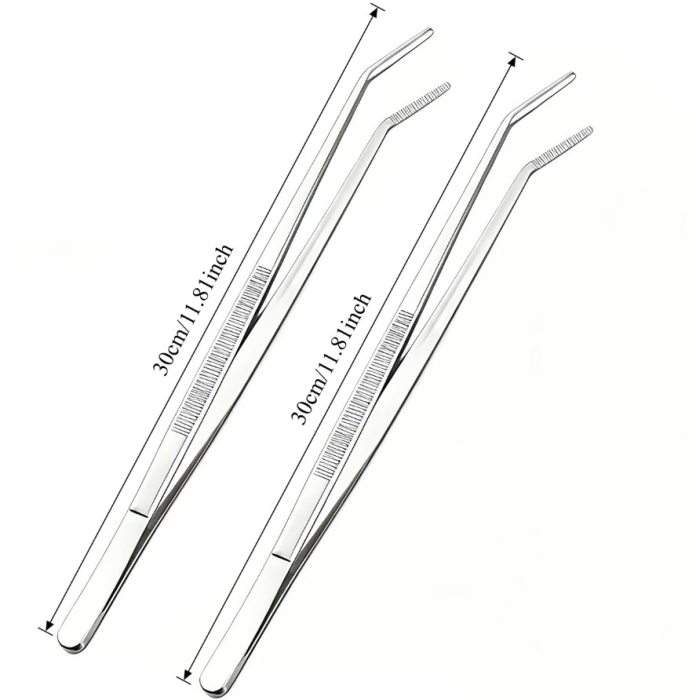 Set 2 buc penseta multifunctionala, pentru gatit, servire, manipulare de precizie, otel inoxidabil, 30 cm, varf curbat [3]