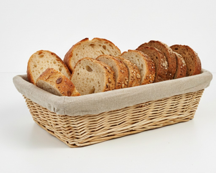 Cos rectangular din rachita, prevazut cu husa din bumbac, 35x24x10 cm, pentru paine, fursecuri sau biscuiti, uz casnic si profesional HoReCa, restaurante, cafenele, hoteluri [3]