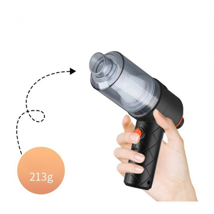 Aspirator Portabil fara Fir, Tip Pistol 2 in 1, Suflare si Aspirare, Incarcare USB, Pentru Casa si Masina, Autonomie 30 min, Negru [2]