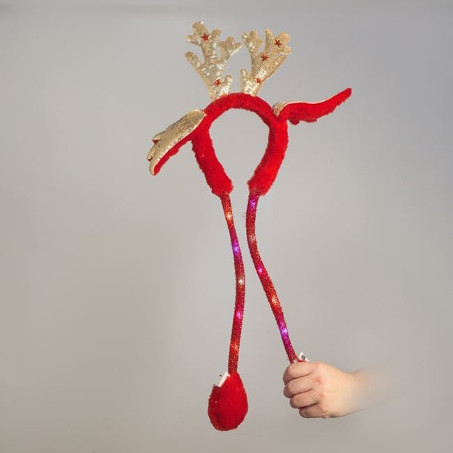 Bentita interactiva cu lumini, imitatie de blanita, rosie, model cu cornite de ren [1]