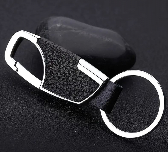 Breloc metalic cu insertii de piele ecologica, cu carabina, 8.7 x 2.2 cm [6]