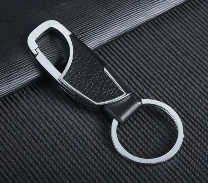 Breloc metalic cu insertii de piele ecologica, cu carabina, 8.7 x 2.2 cm [2]