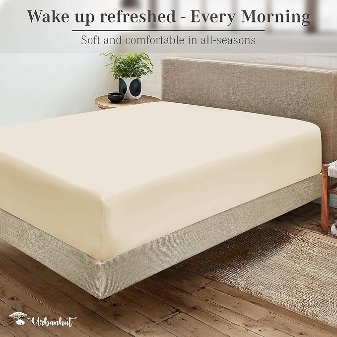 Cearsaf cu elastic, bej, 140x200 cm, 100% bumbac [2]