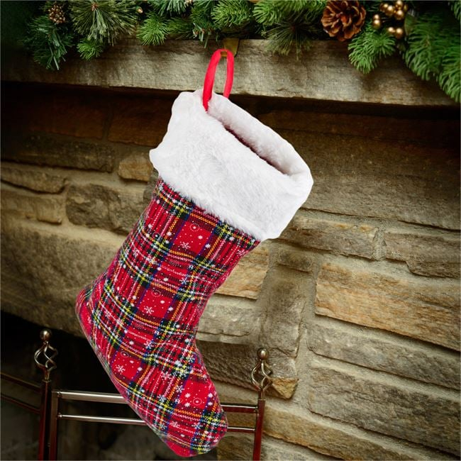 Cizmulita de Craciun cu blanita alba si carouri - 45cm [1]