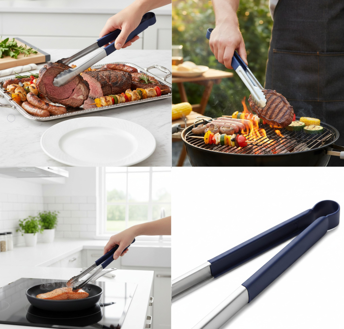 Cleste servire, otel inoxidabil, maner silicon, 40 cm [2]