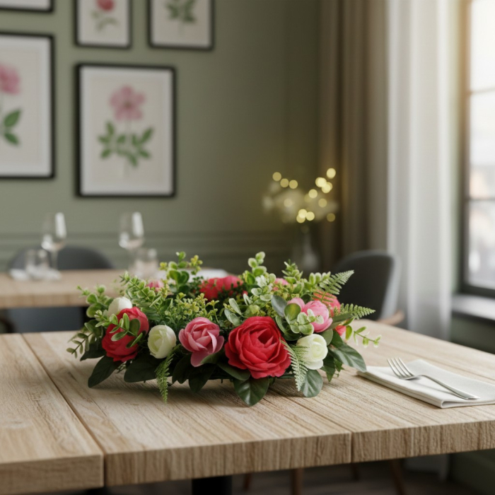 Coronita decorativa, flori artificiale roz, Ø25 cm, utilizare universala, decor sezonier interior/exterior, evenimente, spatii rezidentiale si comerciale [3]