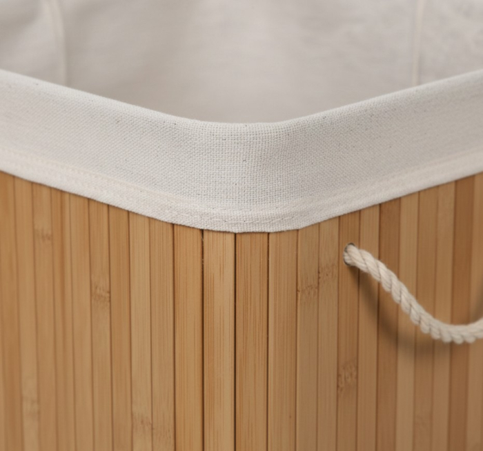 Cos de rufe din bambus cu sac textil – organizare eleganta pentru baie si dressing, 72 Litri, 40x30x60 cm [3]