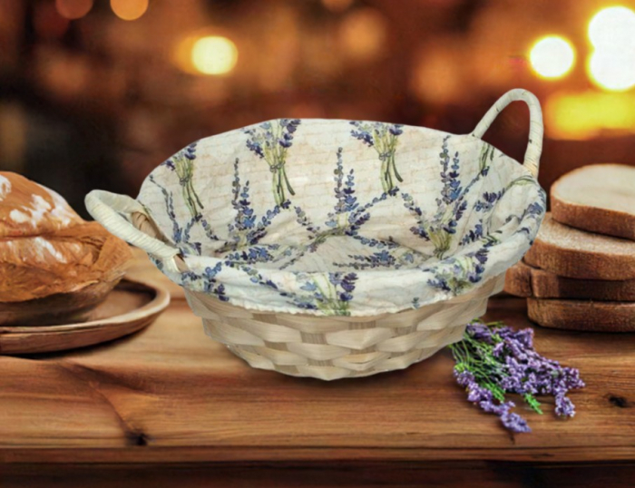 Cos decorativ, rotund, captuseala din material textil, model flori de lavanda, Ø23 x 8 cm [2]