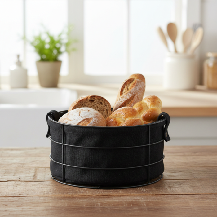 Cos paine rotund cu baza metalica si husa textila, Ø22x12cm [2]