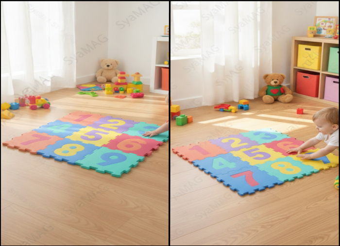 Covor puzzle cu cifre, multicolor, 9 piese, termoizolant si moale, 90x90 cm [2]