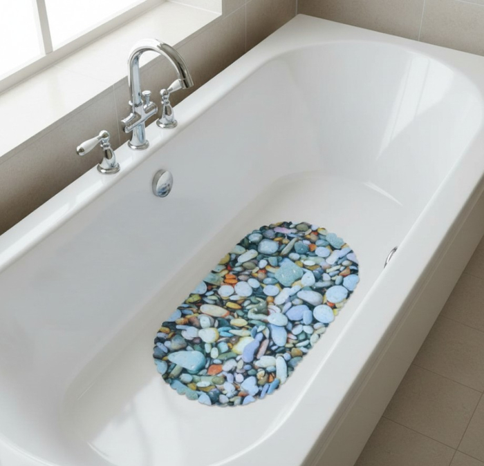 Covoras antiderapant, pentru baie, prindere cu ventuze, tema pietre de rau, 68x35 cm [2]