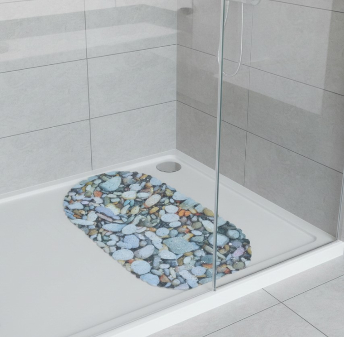 Covoras antiderapant, pentru baie, prindere cu ventuze, tema pietre de rau, 68x35 cm [3]