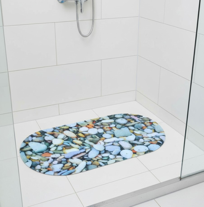Covoras antiderapant, pentru baie, prindere cu ventuze, tema pietre de rau, 68x35 cm [1]