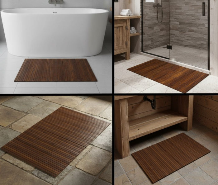 Covoras din bambus, maro, suprafata antialunecare, 80x50 cm [2]