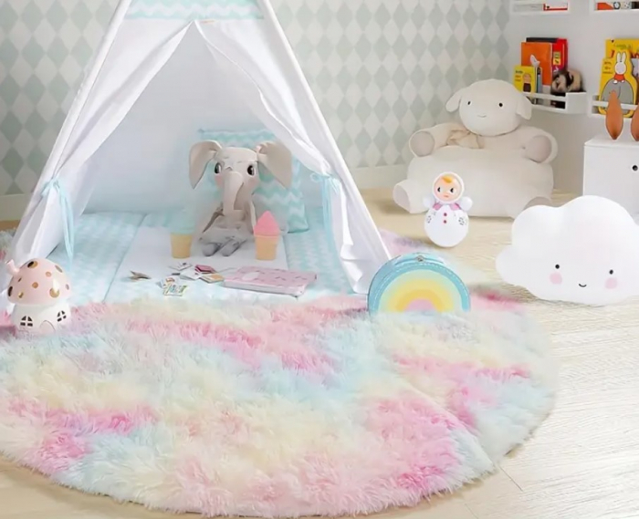 Covoras rotund, blanita sintetica, multicolor, Ø 80 cm [3]