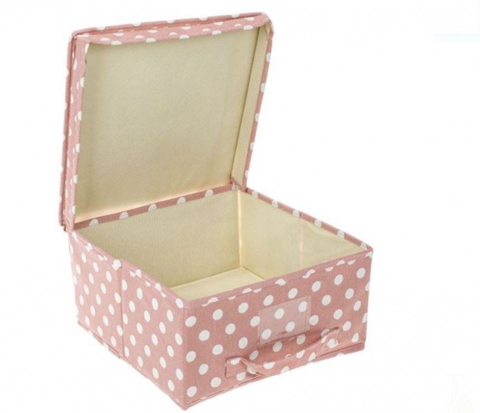 Cutie de depozitare cu capac, roz cu buline albe, 30x30x16cm [2]