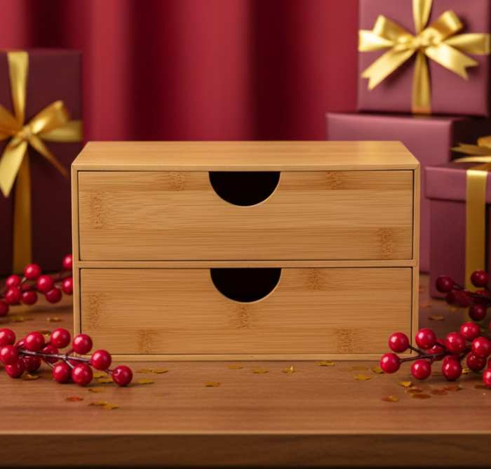 Cutie decorativa din bambus, cu 2 sertare, 22x13x12.5 cm, utilizare universala [1]