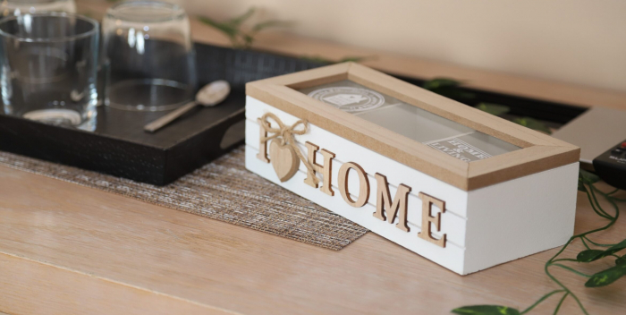 Cutie din lemn cu 3 compartimente, cu mesaj HOME, 24x10x7 cm [2]