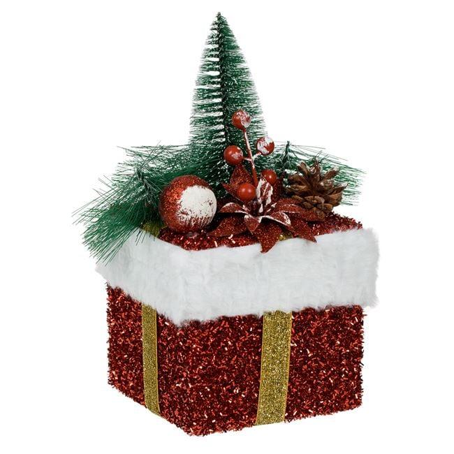 Decoratiune de Craciun, model Cadou, bradut si ornamente, 12x12x27 cm [1]