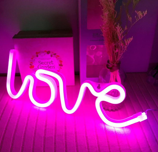 Decoratiune luminoasa LED neon, model LOVE, lumina roz, 35.5x2x13 cm [2]
