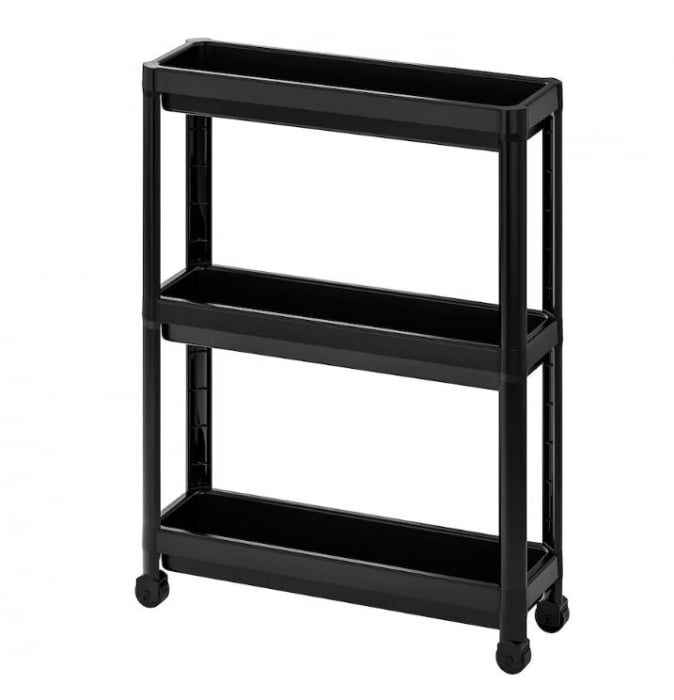 Etajera carucior, cu 3 rafturi din plastic polipropilenic, negru, 54x18x71 cm [2]