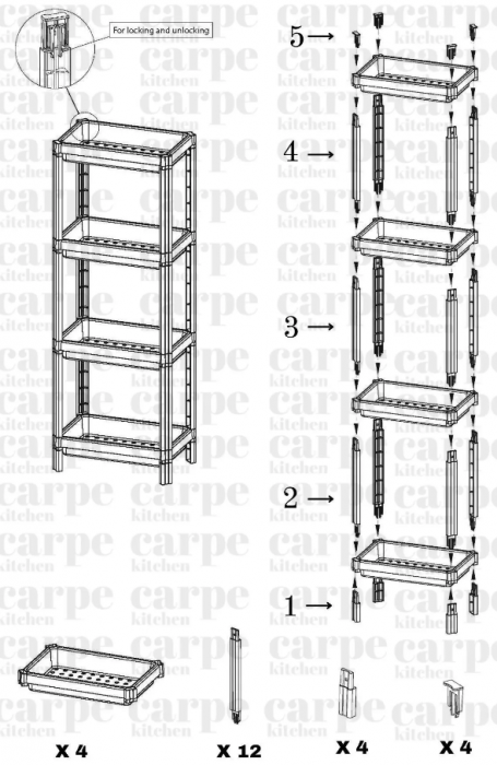 Etajera neagra cu 4 rafturi din plastic polipropilenic, 36x23x100 cm [5]