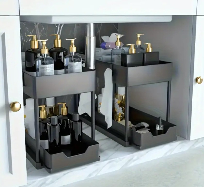 Etajera organizator cu 2 nivele, 1 raft glisant, 39x21x37.5 cm [2]