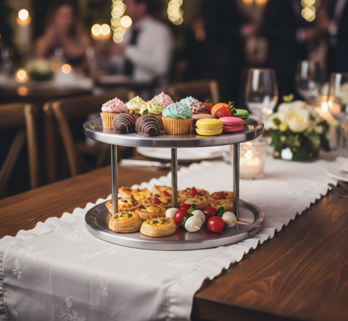 Etajera rodunda din inox, pe doua niveluri, Ø26 x H16 cm, organizare bucatarie, mese festive sau evenimente [2]