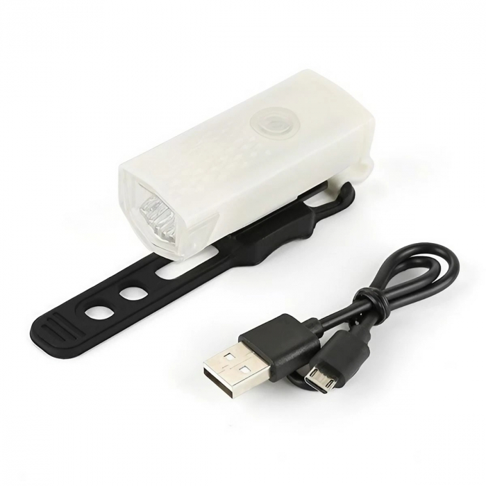 Far cu LED proiector pentru bicicleta, cablu USB inclus, 3 moduri de lumina, IPX4, alb [1]