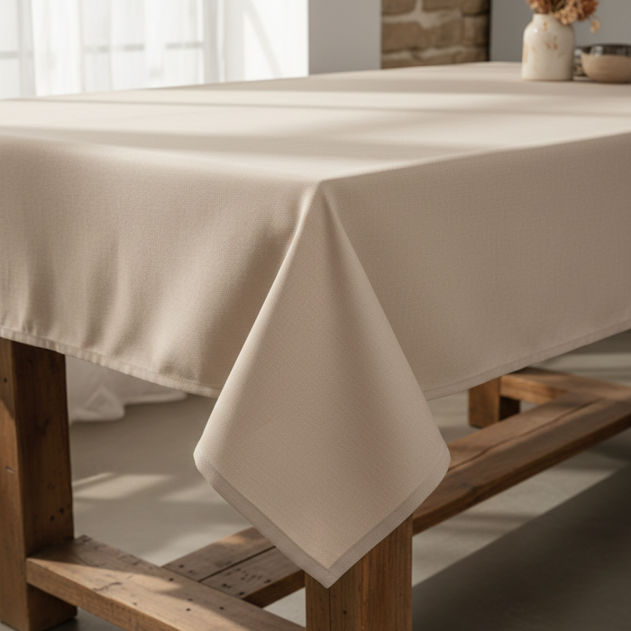 Fata de masa, material textil, bumbac/poliester, 180x140 cm, bej, stil modern, minimalist [2]