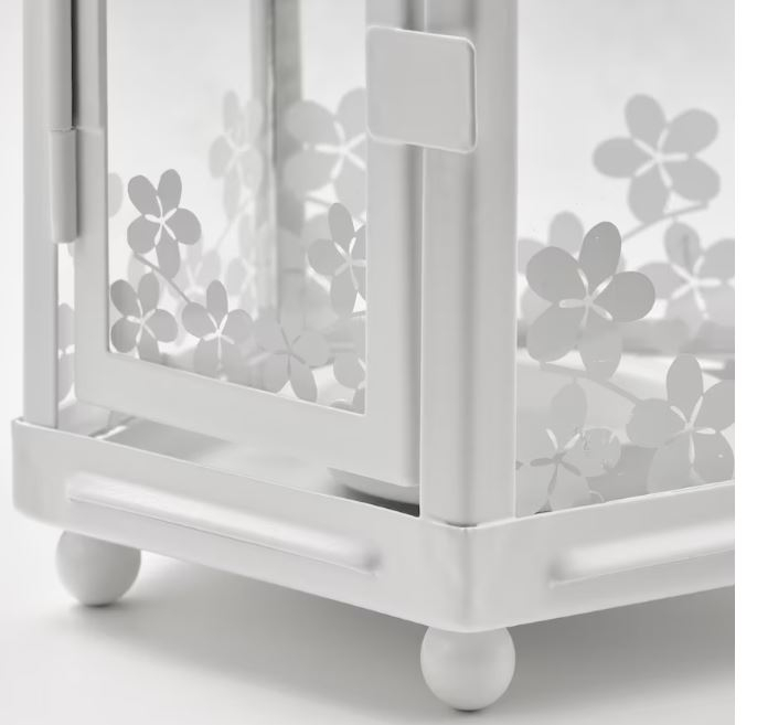 Felinar decorativ alb din otel si sticla, cu usita pentru lumanare, ideal pentru interior, exterior, terasa, gradina, balcon, evenimente, 21x12 cm [2]